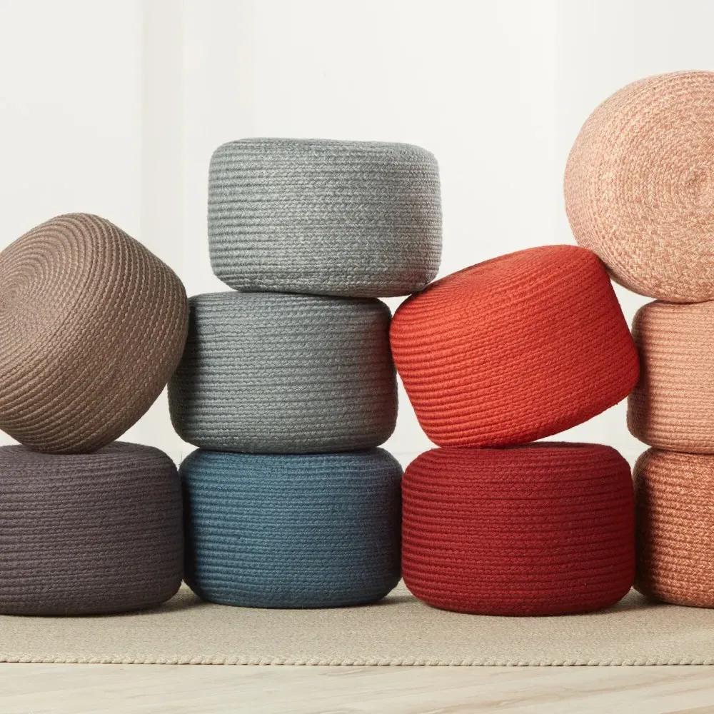 Jenna Round Outdoor Pouf - Light Grey