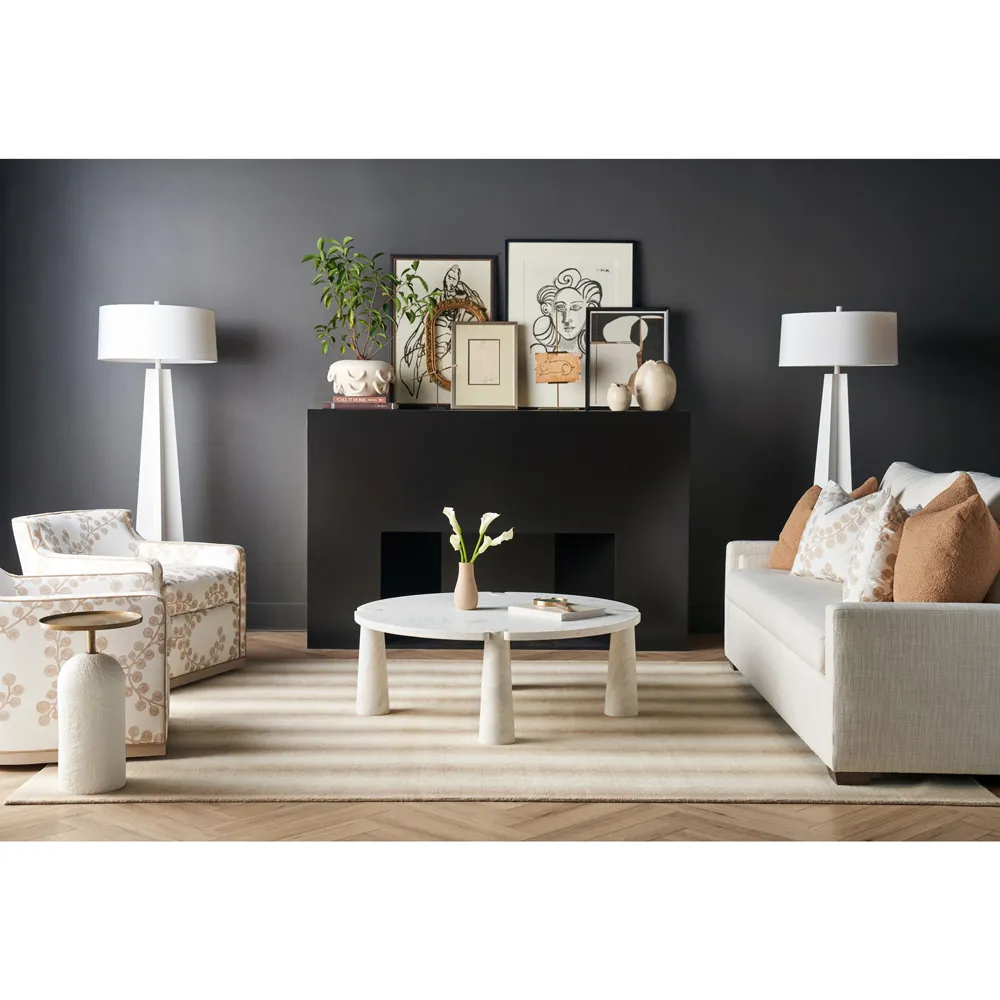 Jennifer Round Coffee Table - White, Marble