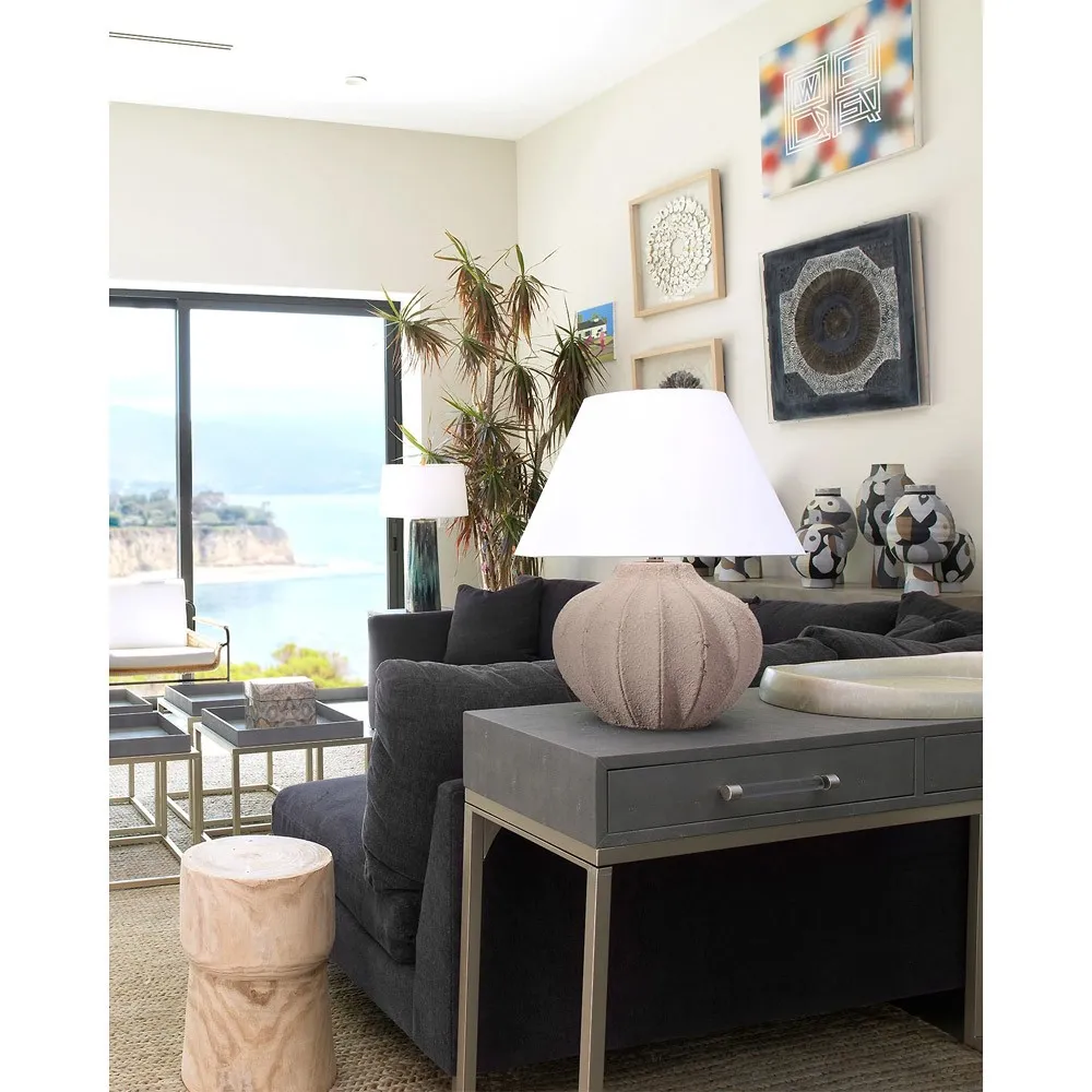 Jensen Ribbed Table Lamp - Grey, Ceramic