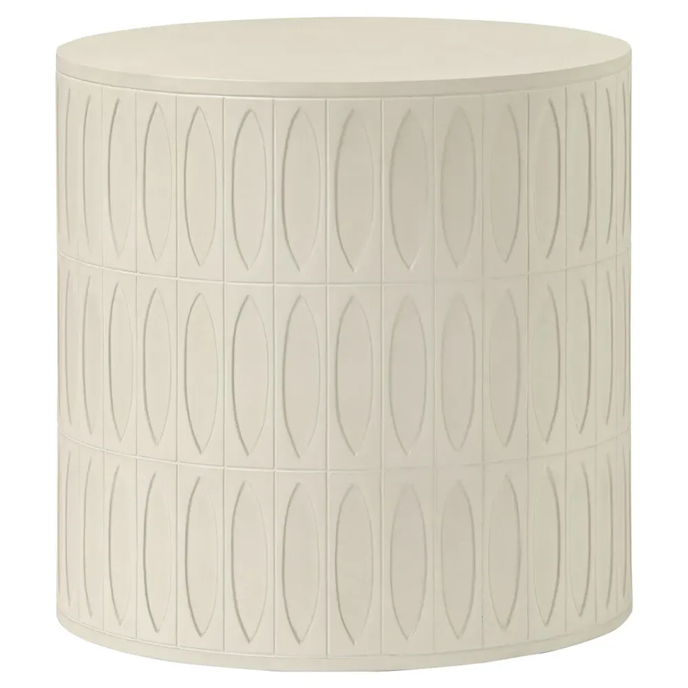 Jeremy Round Drum End Table - White, Concrete