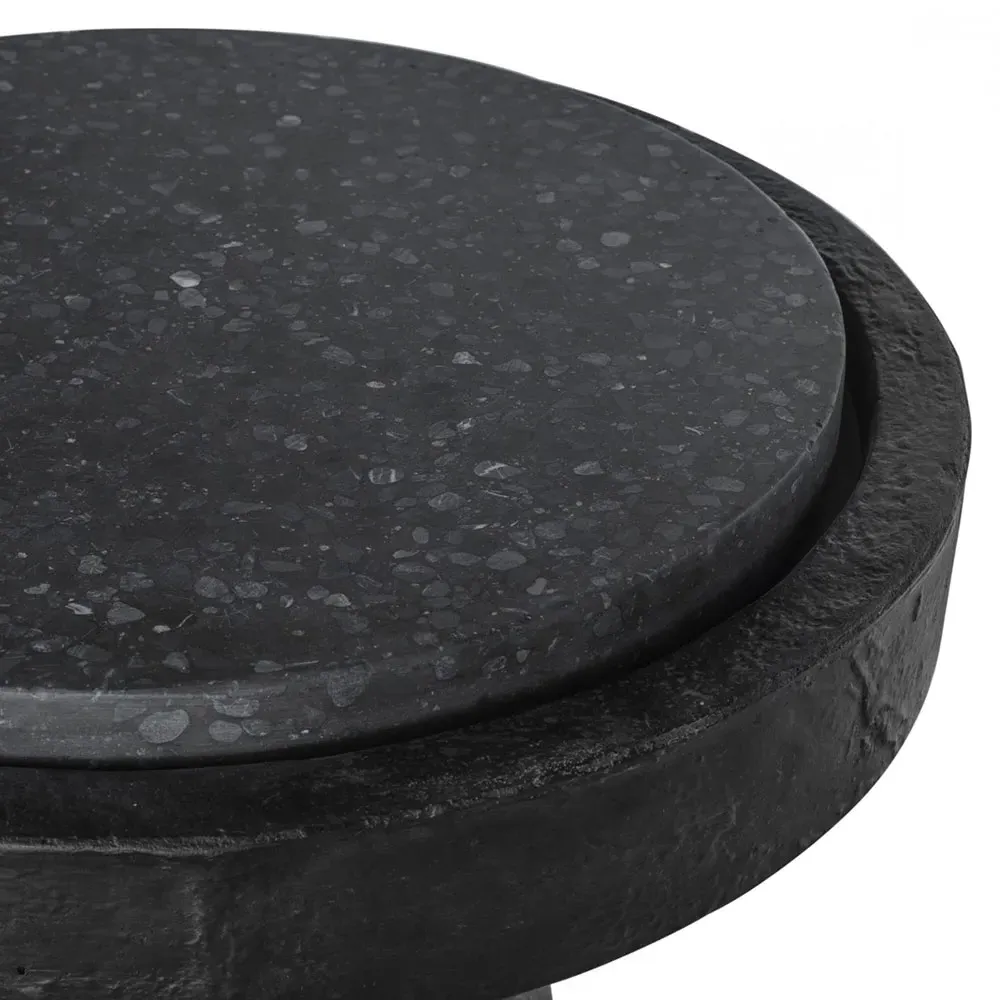 Jerry Round Side Table - Black, Terrazzo