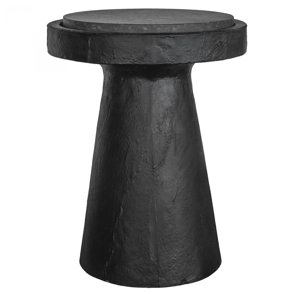 Jerry Round Side Table - Black, Terrazzo