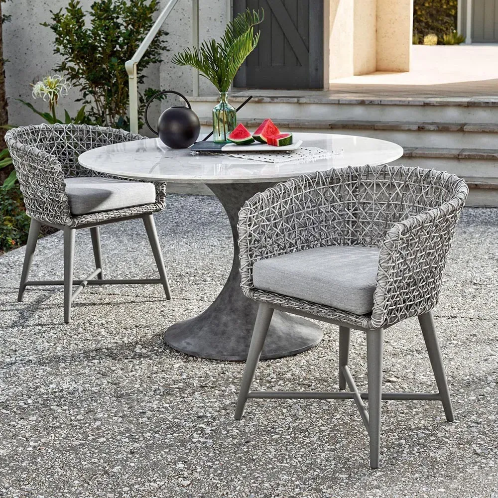 Jesiel Round Outdoor Dining Table - White, Faux Marble