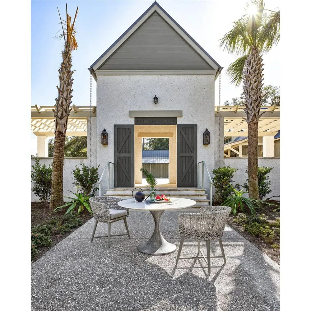 Jesiel Round Outdoor Dining Table - White, Faux Marble