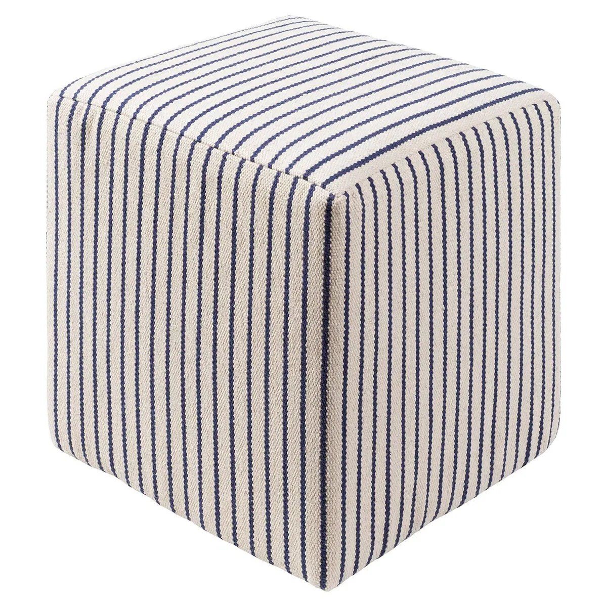Jesse Square Pouf - Blue Stripe, Cotton image