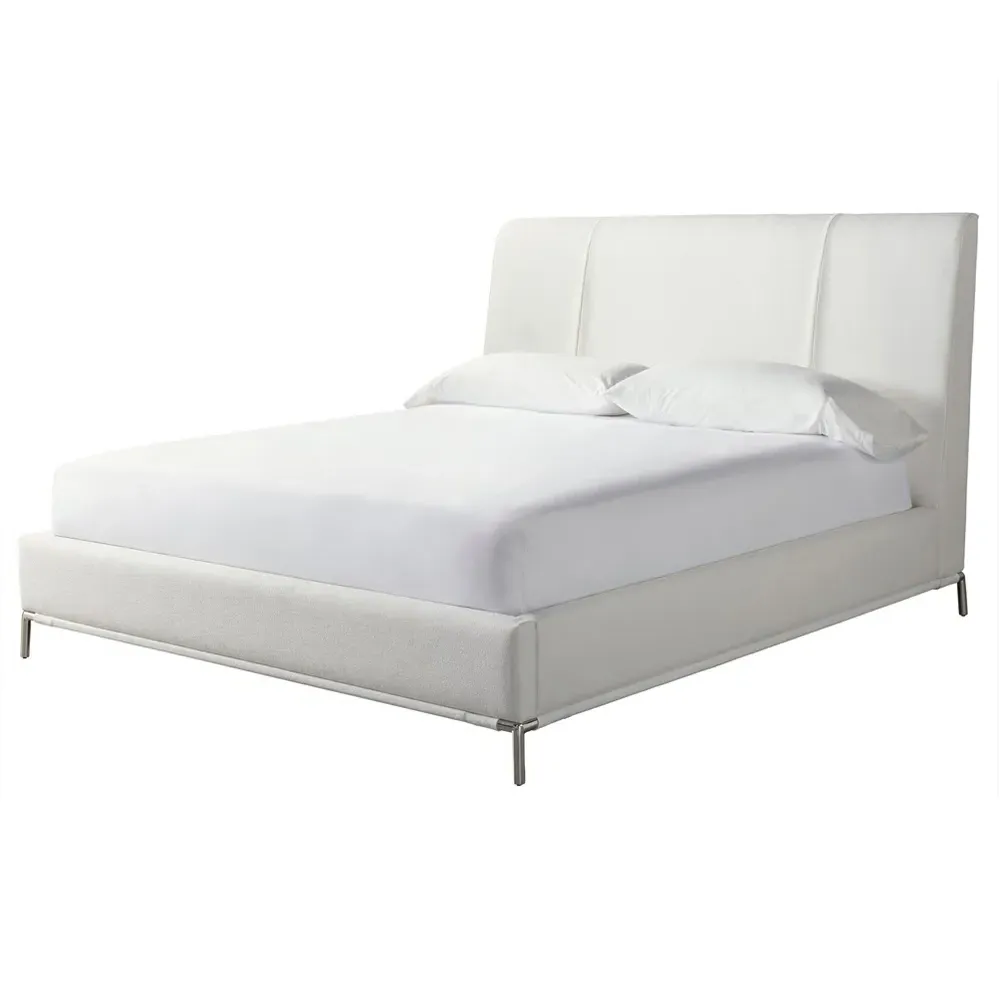 Jhay King Size Upholstered Bed - White, Silver Metal