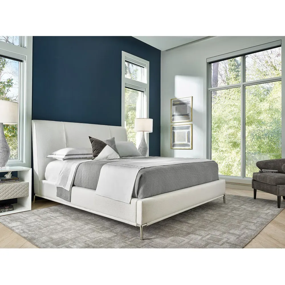 Jhay King Size Upholstered Bed - White, Silver Metal