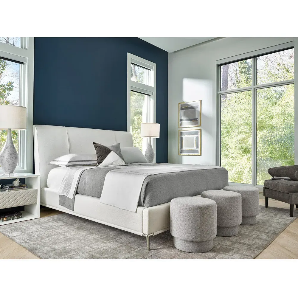 Jhay King Size Upholstered Bed - White, Silver Metal