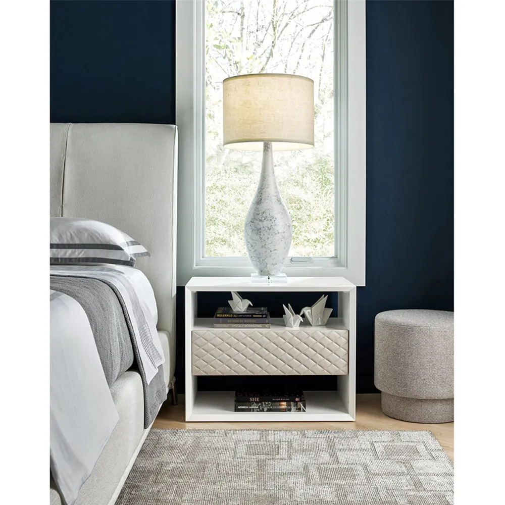 Jhay King Size Upholstered Bed - White, Silver Metal