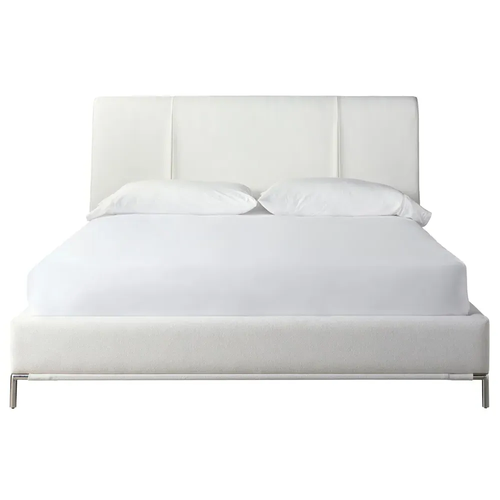 Jhay King Size Upholstered Bed - White, Silver Metal image