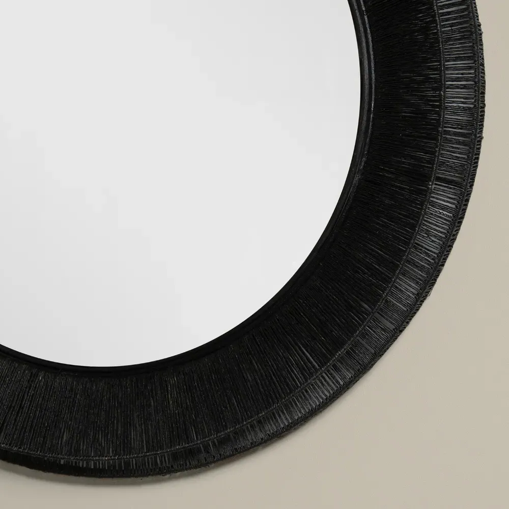 Jill Large Round Wall Mirror - Black, Jute