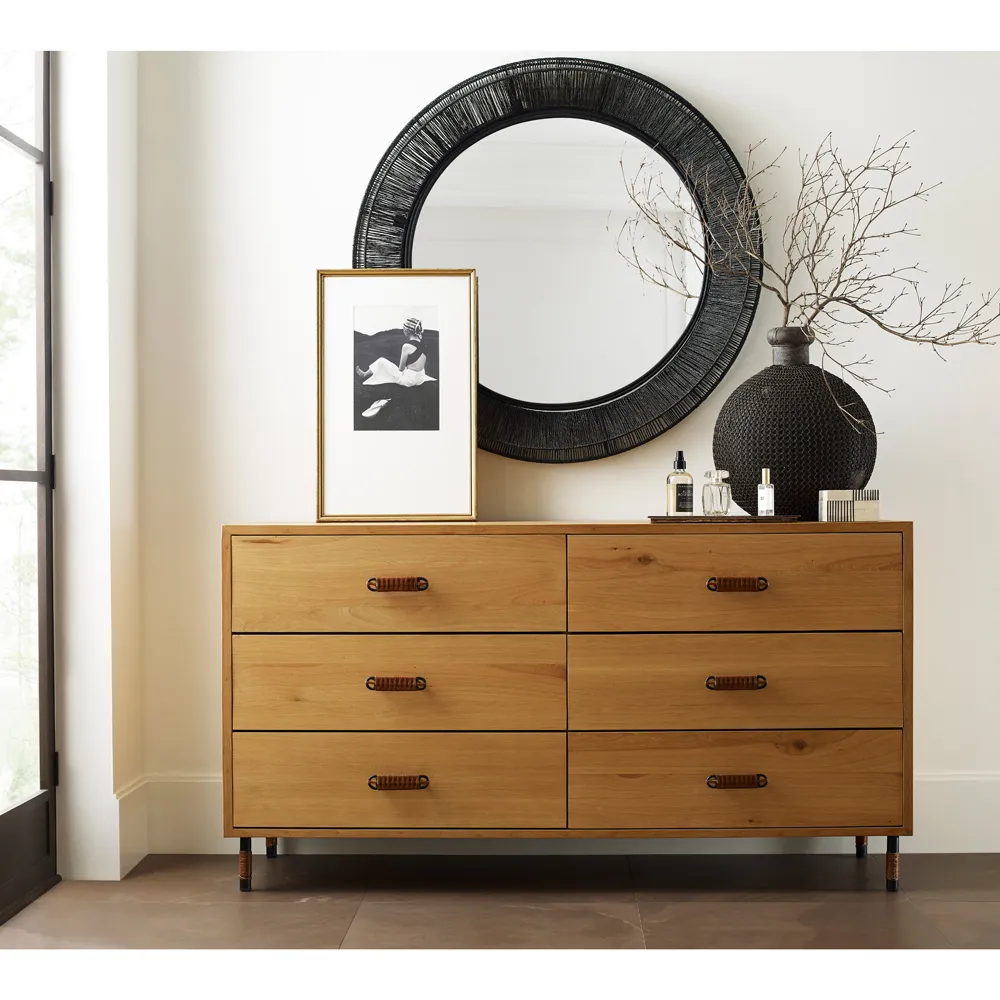 Jill Large Round Wall Mirror - Black, Jute