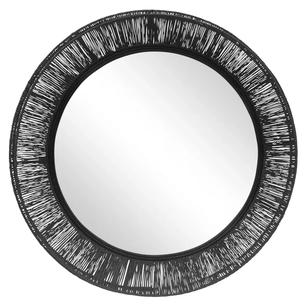 Jill Large Round Wall Mirror - Black, Jute