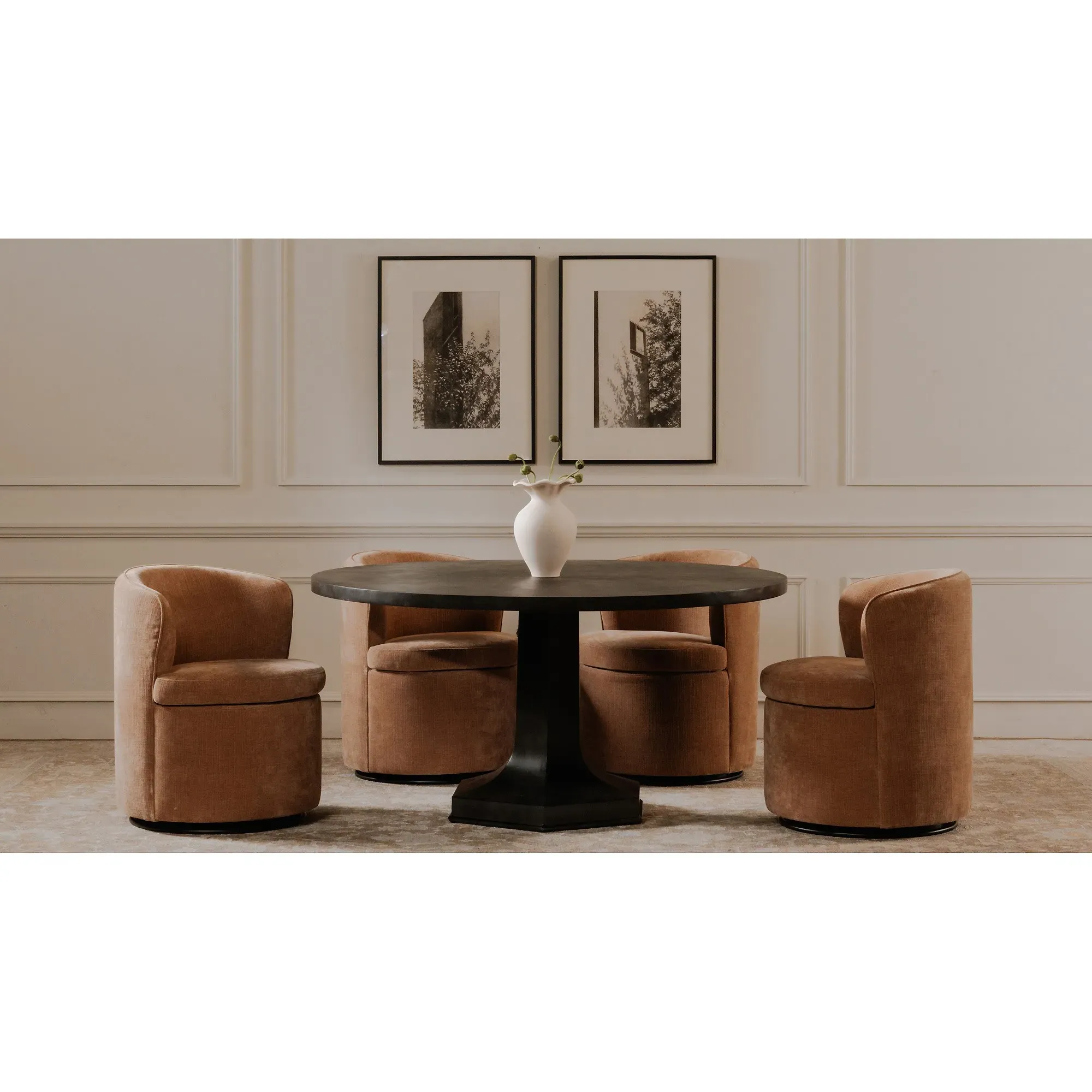 Jill Round Pedestal Dining Table - Black, Iron