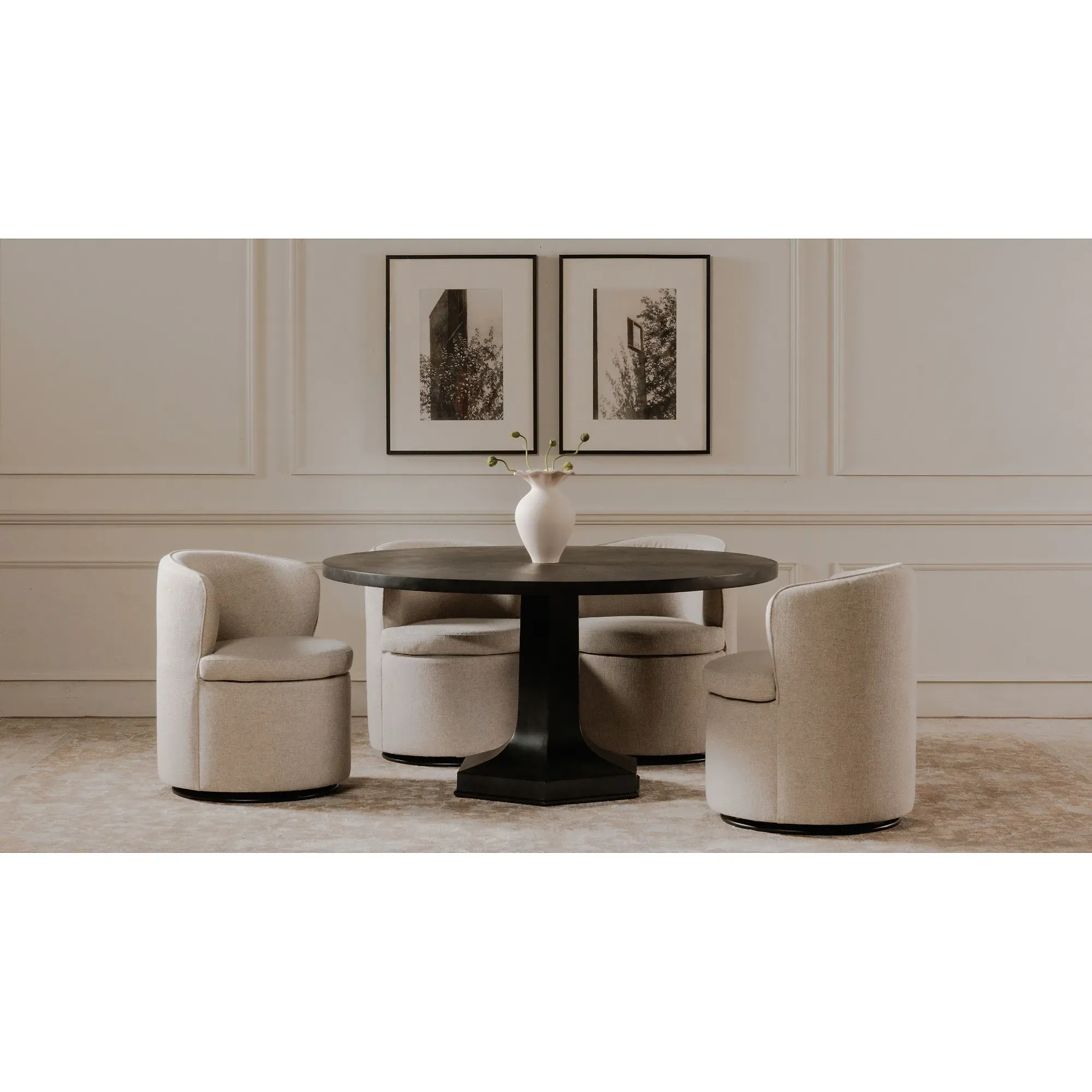 Jill Round Pedestal Dining Table - Black, Iron