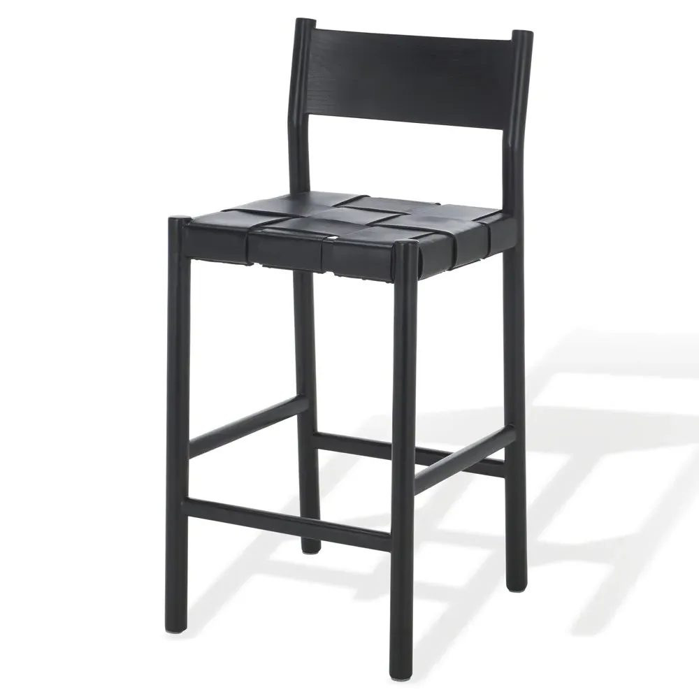 Jill Woven Leather Counter Stool - Black