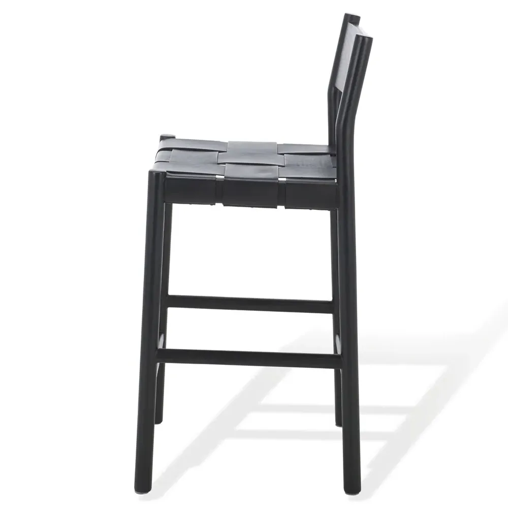 Jill Woven Leather Counter Stool - Black
