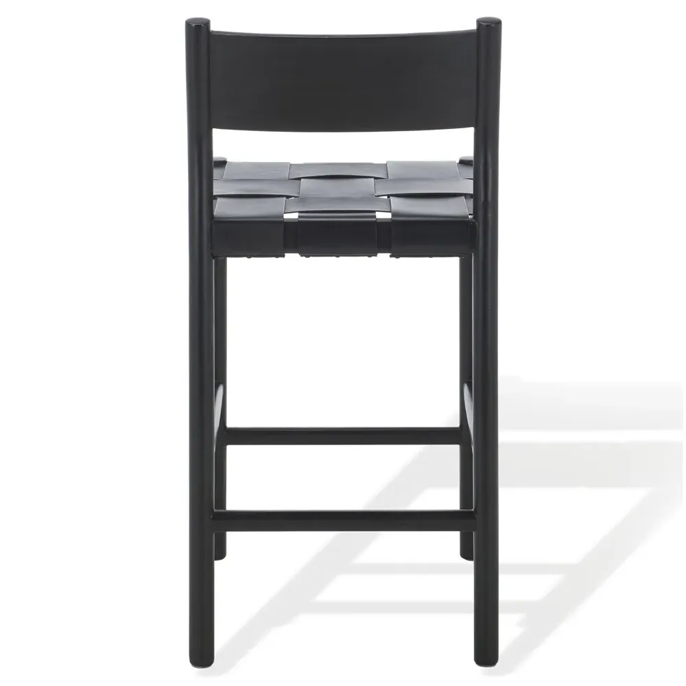 Jill Woven Leather Counter Stool - Black