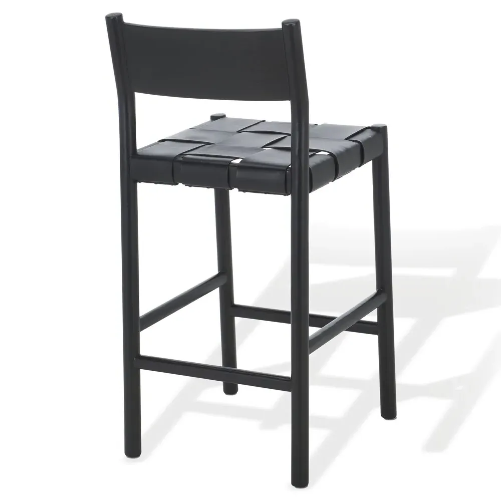Jill Woven Leather Counter Stool - Black