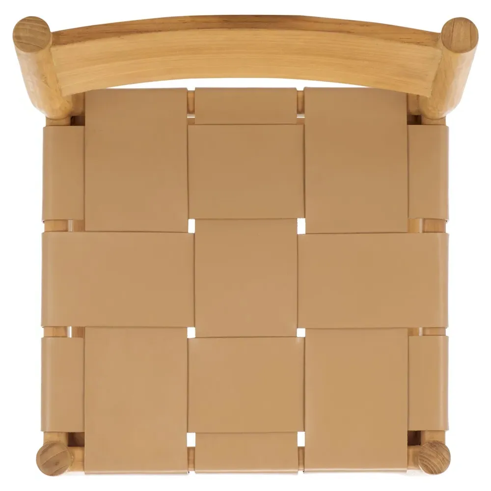 Jill Woven Leather Counter Stool - Tan, Natural Wood