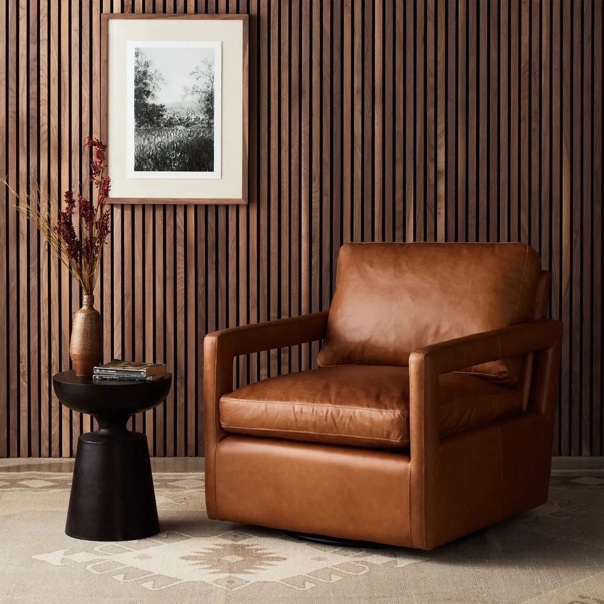 Jinan Swivel Chair - Brown, Leather