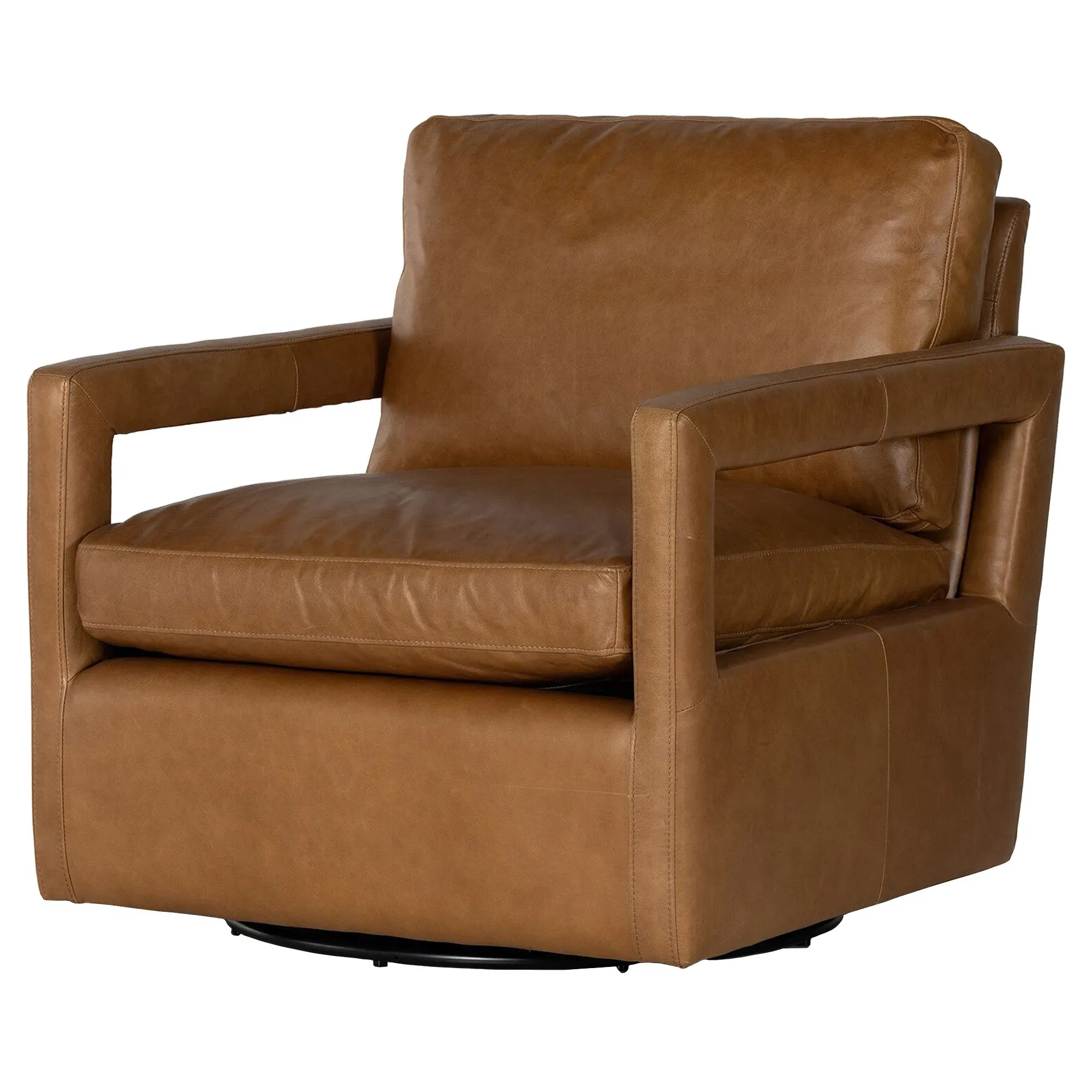 Jinan Swivel Chair - Brown, Leather