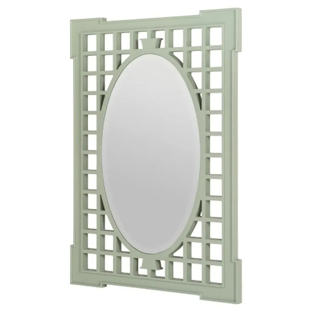 Jocelyn Lattice Frame Wall Mirror - Sage Green, Wood