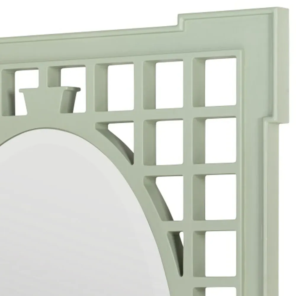 Jocelyn Lattice Frame Wall Mirror - Sage Green, Wood