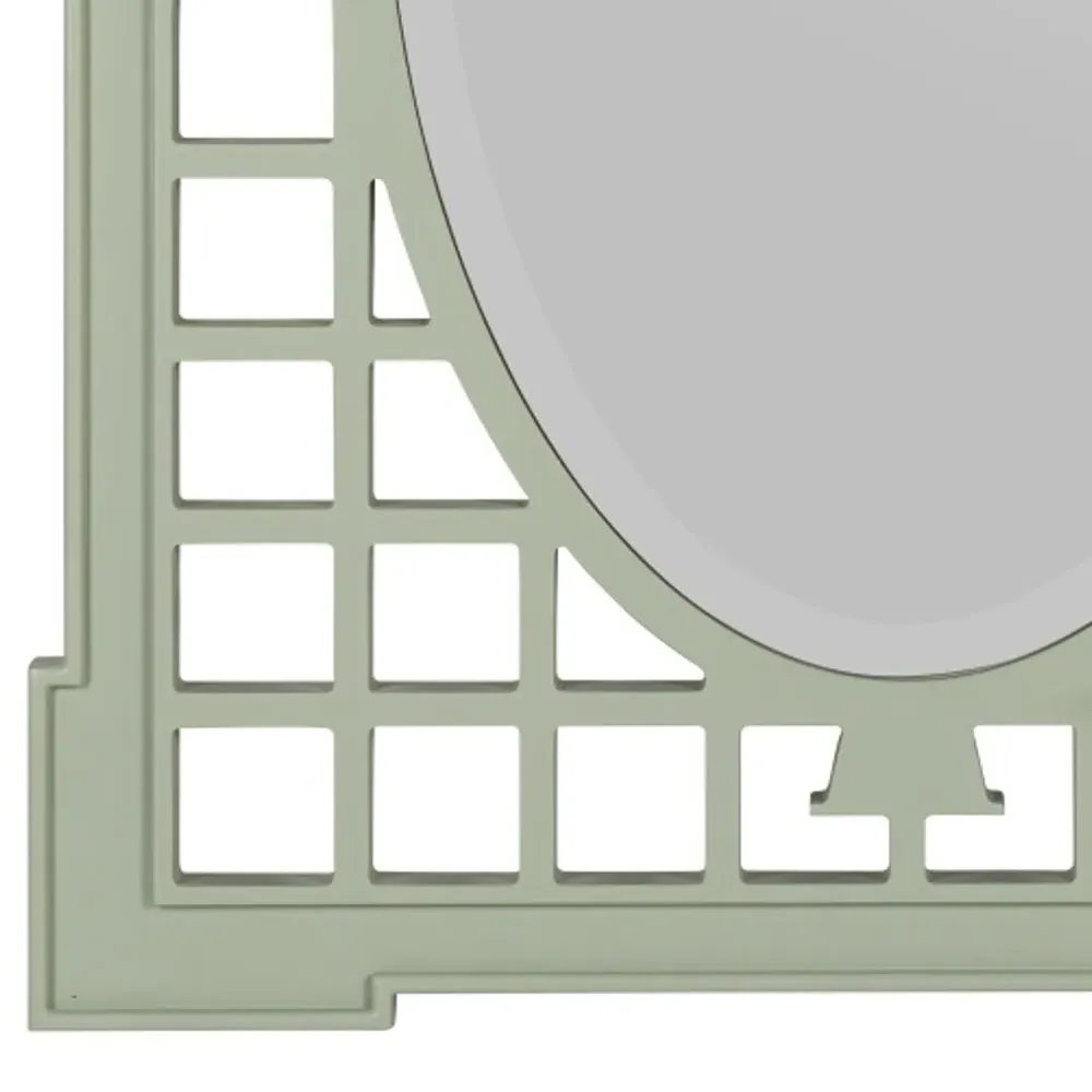 Jocelyn Lattice Frame Wall Mirror - Sage Green, Wood