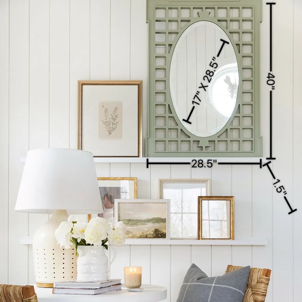 Jocelyn Lattice Frame Wall Mirror - Sage Green, Wood