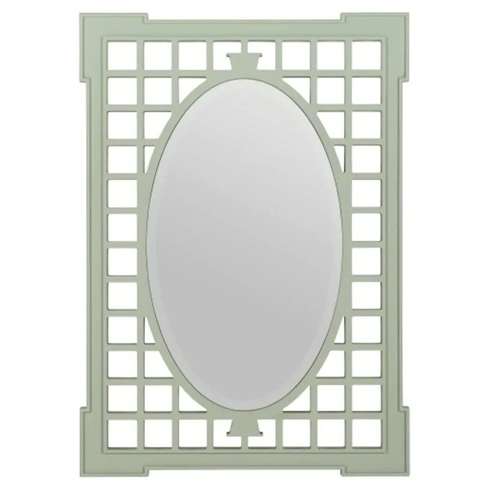 Jocelyn Lattice Frame Wall Mirror - Sage Green, Wood image