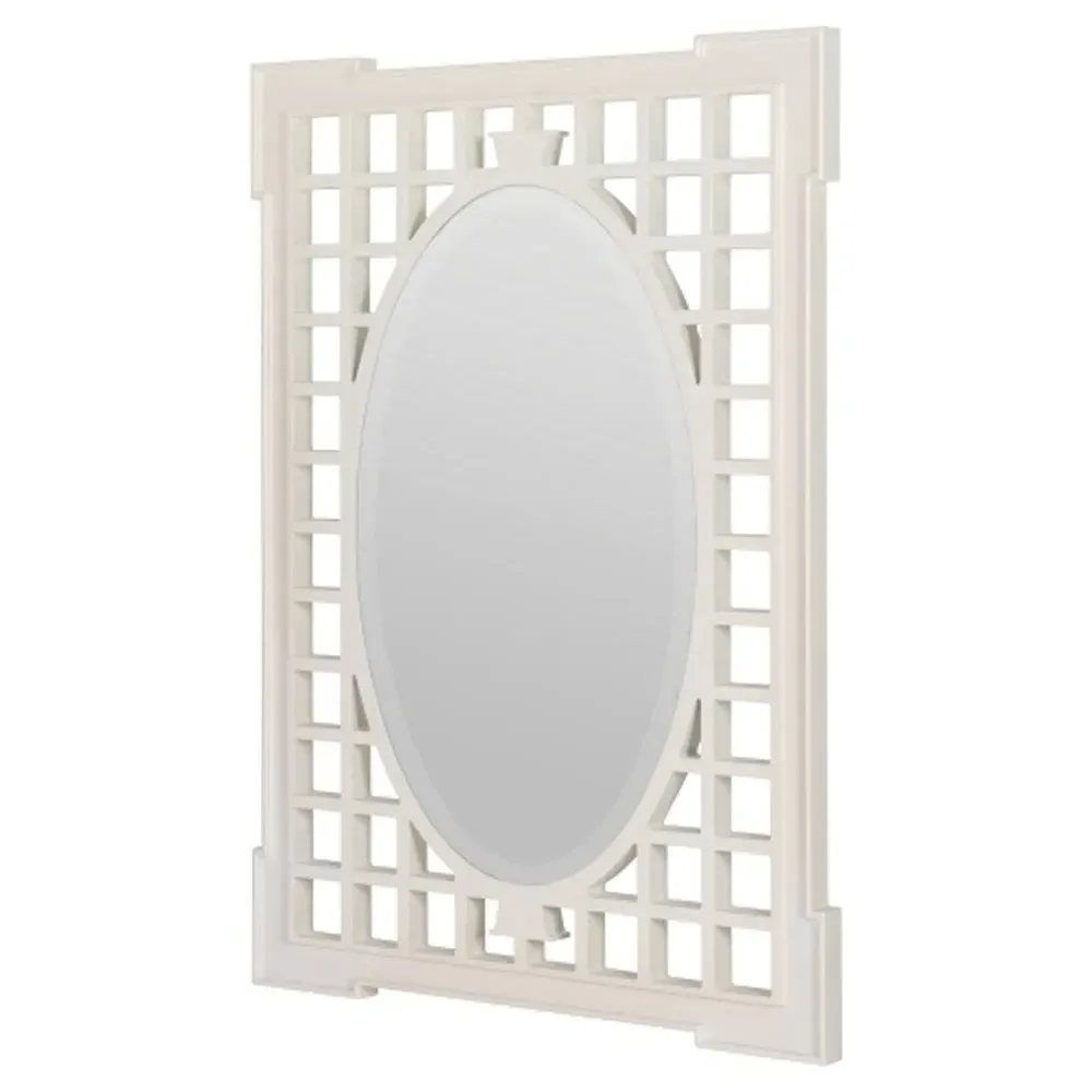 Jocelyn Lattice Frame Wall Mirror - White, Wood
