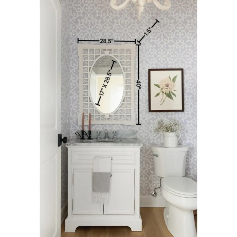 Jocelyn Lattice Frame Wall Mirror - White, Wood