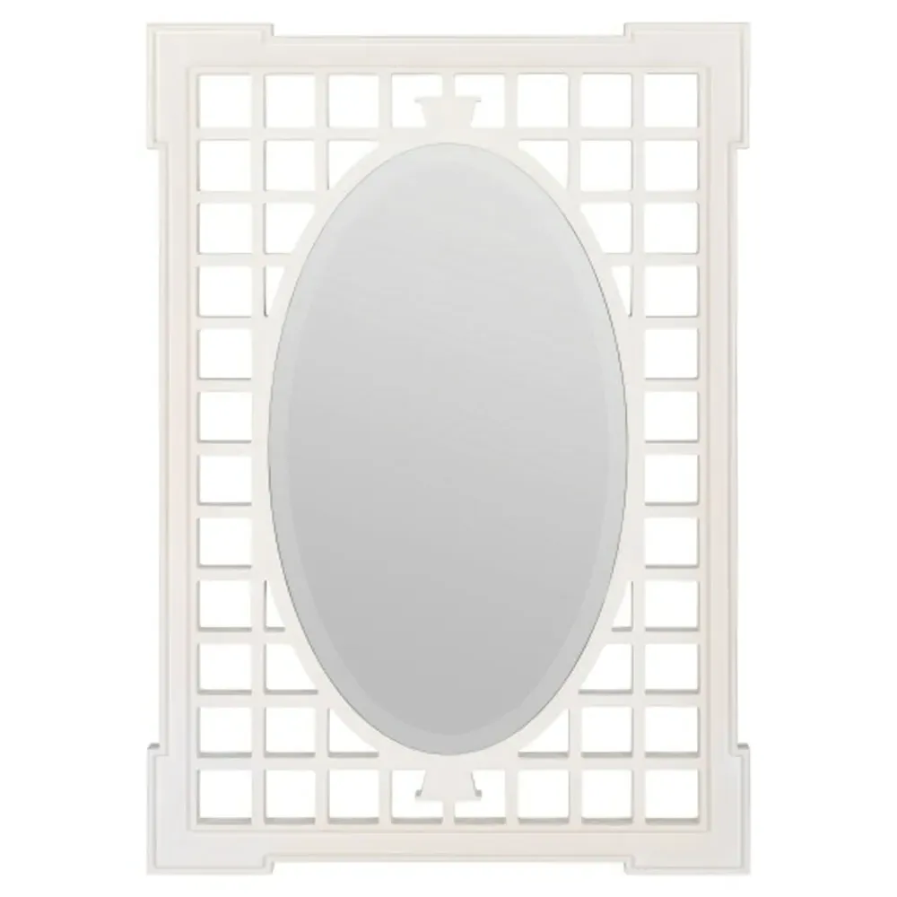 Jocelyn Lattice Frame Wall Mirror - White, Wood