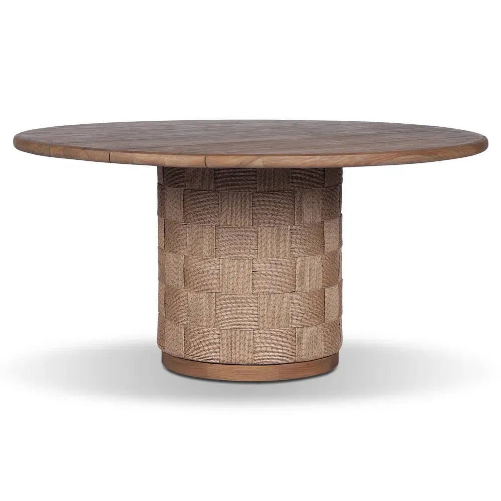 Joel Round Outdoor Dining Table - Brown, Teak