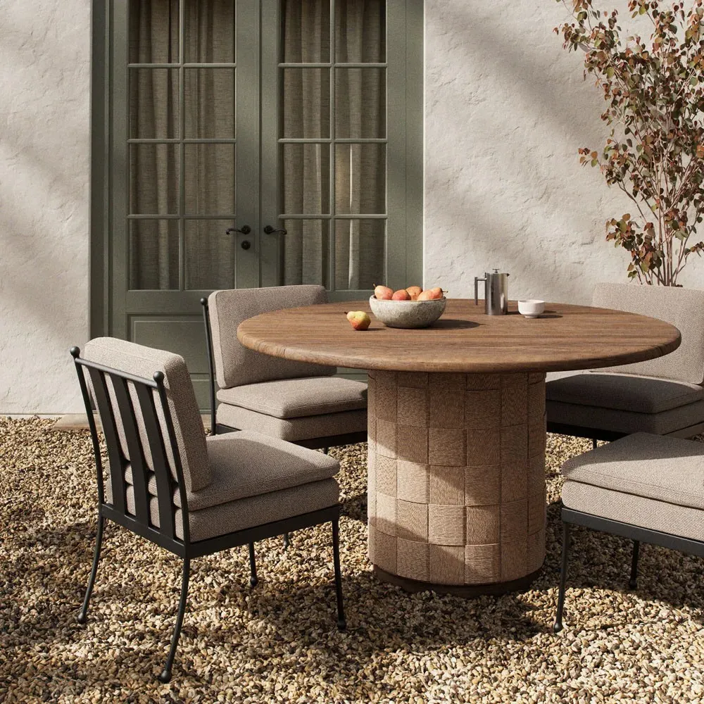 Joel Round Outdoor Dining Table - Brown, Teak