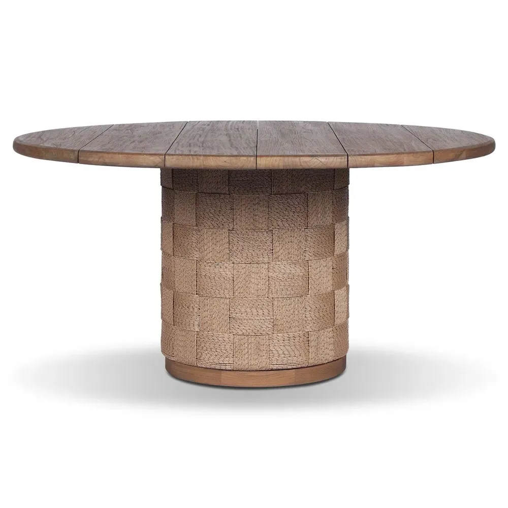 Joel Round Outdoor Dining Table - Brown, Teak