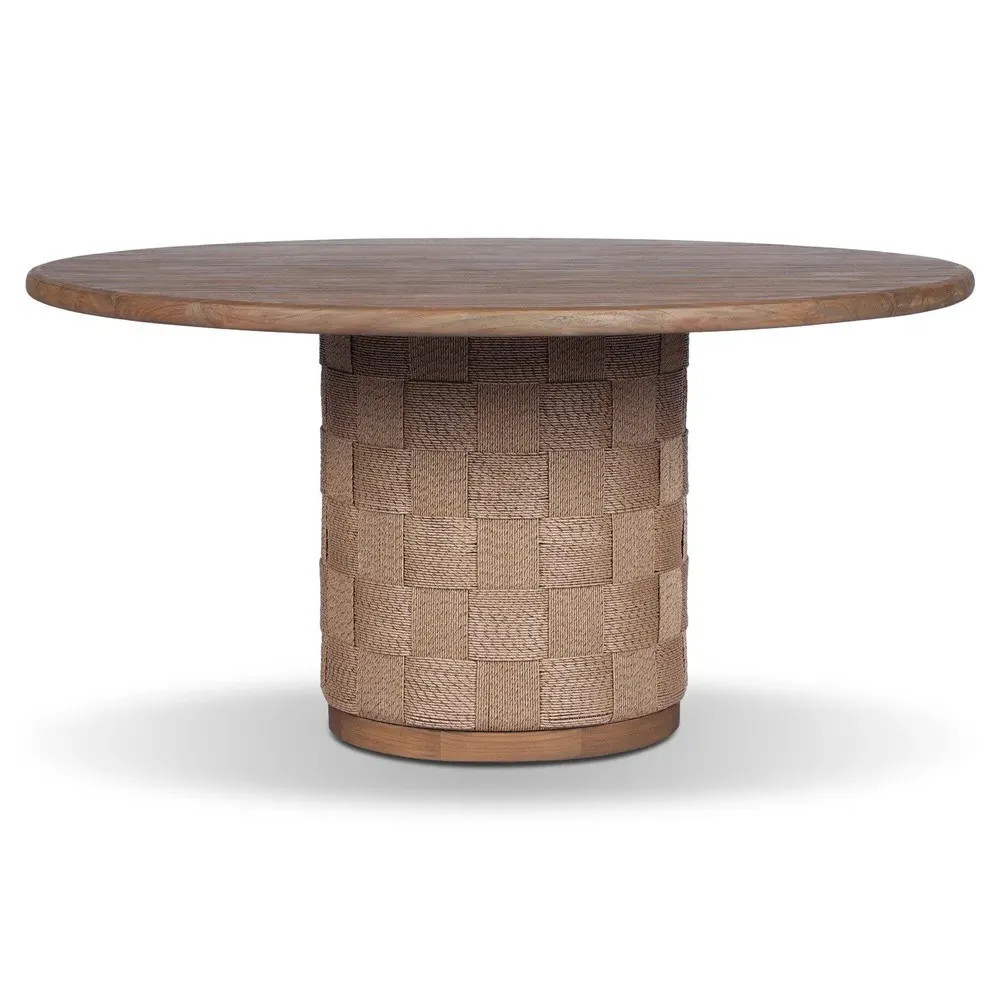 Joel Round Outdoor Dining Table - Brown, Teak