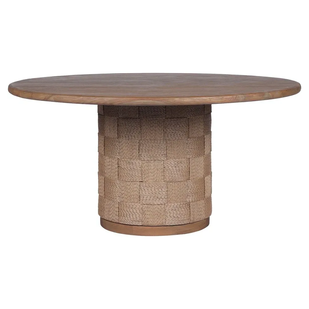 Joel Round Outdoor Dining Table - Brown, Teak