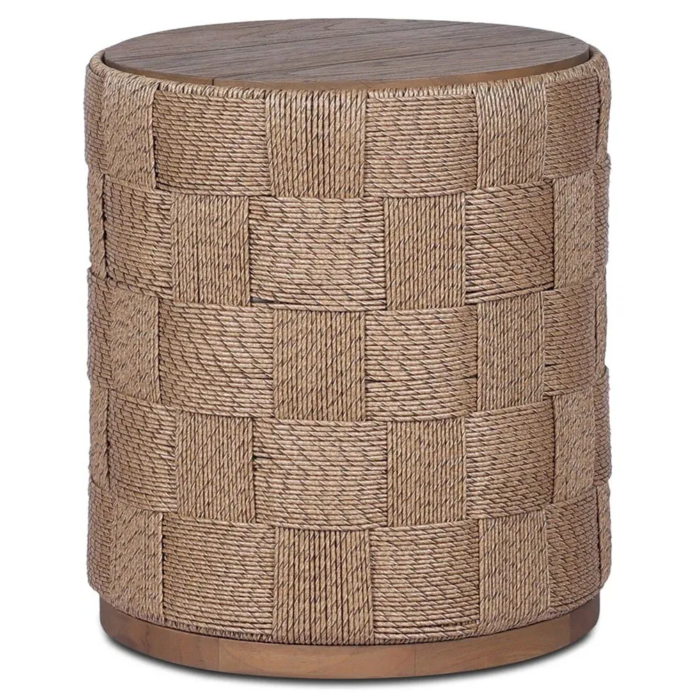 Joel Round Outdoor End Table - Brown, Teak