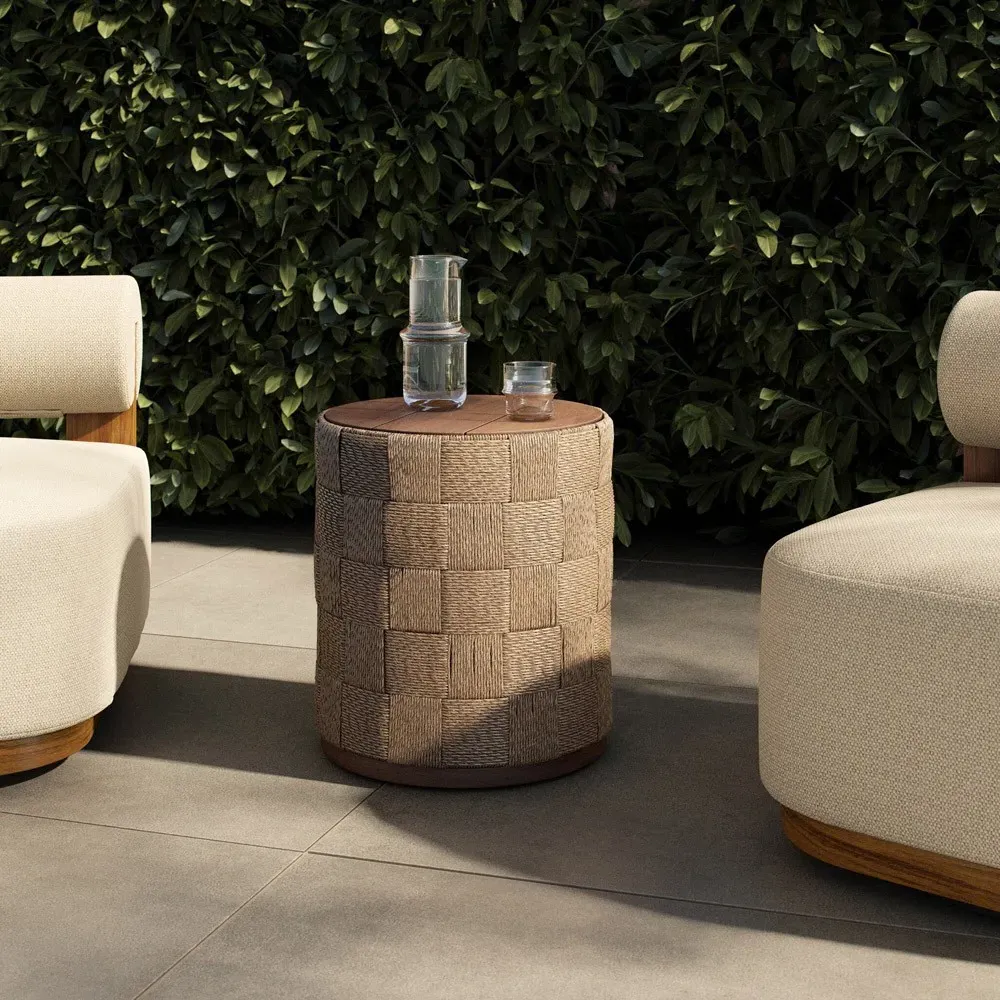 Joel Round Outdoor End Table - Brown, Teak