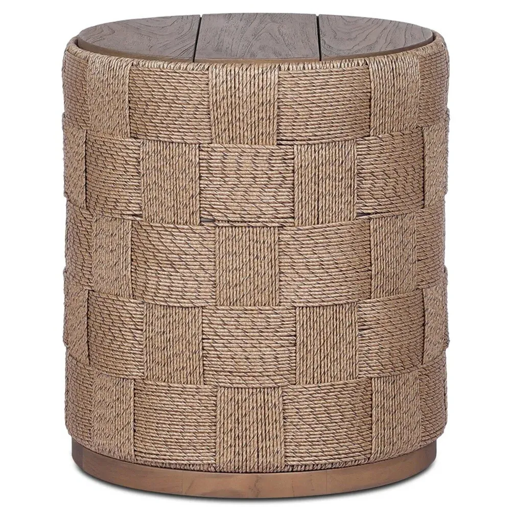 Joel Round Outdoor End Table - Brown, Teak