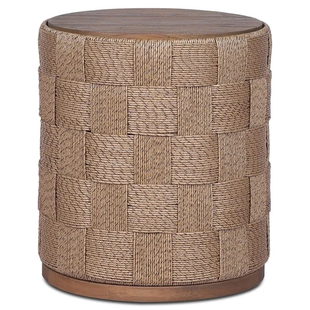 Joel Round Outdoor End Table - Brown, Teak
