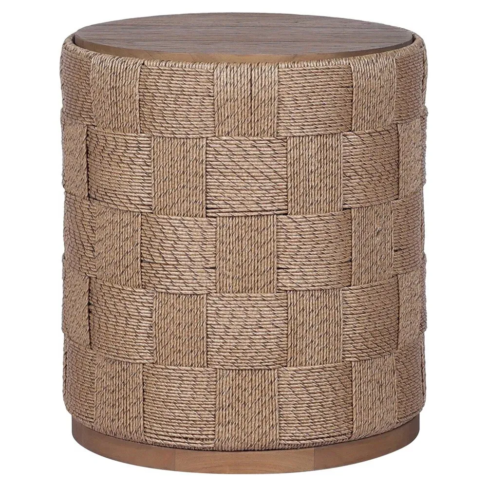 Joel Round Outdoor End Table - Brown, Teak image