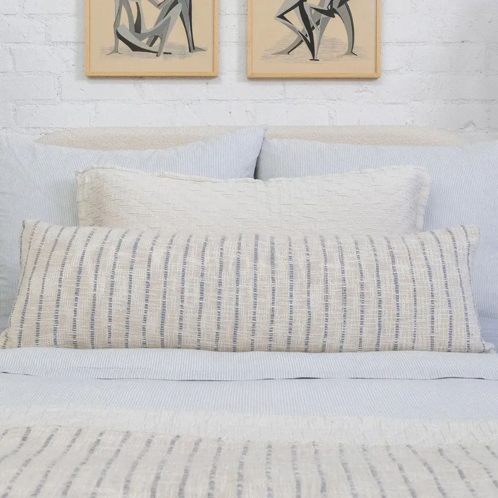 Jojo Striped Lumbar Pillow - Blue Grey, Cotton