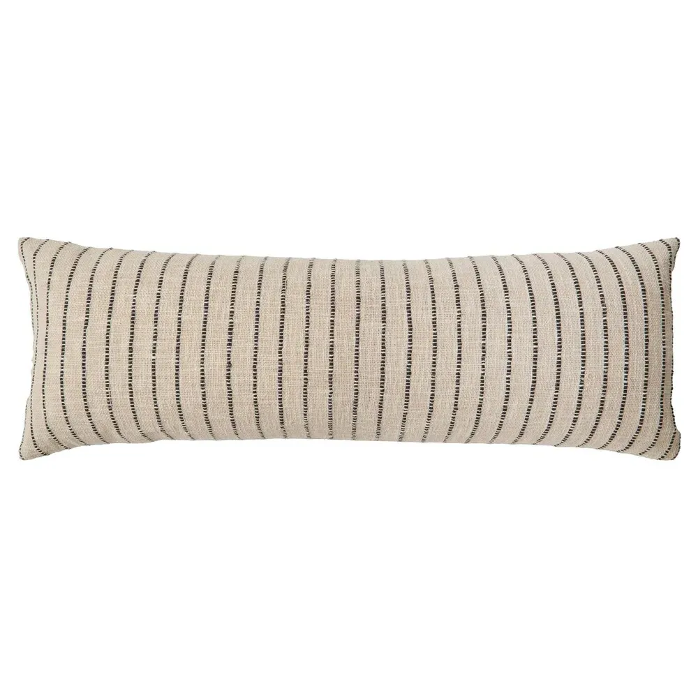 Jojo Striped Lumbar Pillow - White Charcoal, Cotton