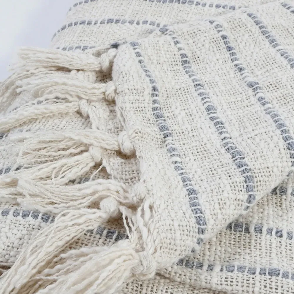 Jojo Striped Oversized Throw Blanket - Blue Grey, Cotton