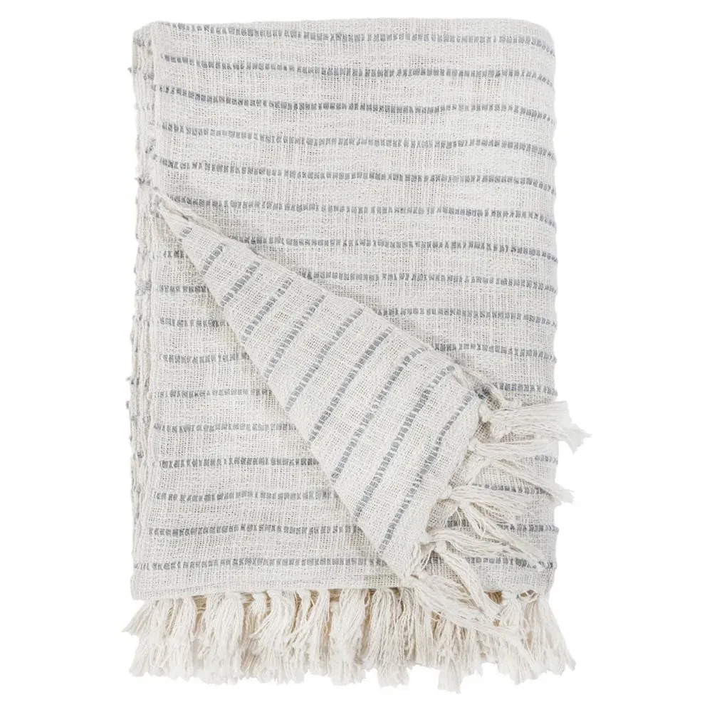 Jojo Striped Oversized Throw Blanket - Blue Grey, Cotton image