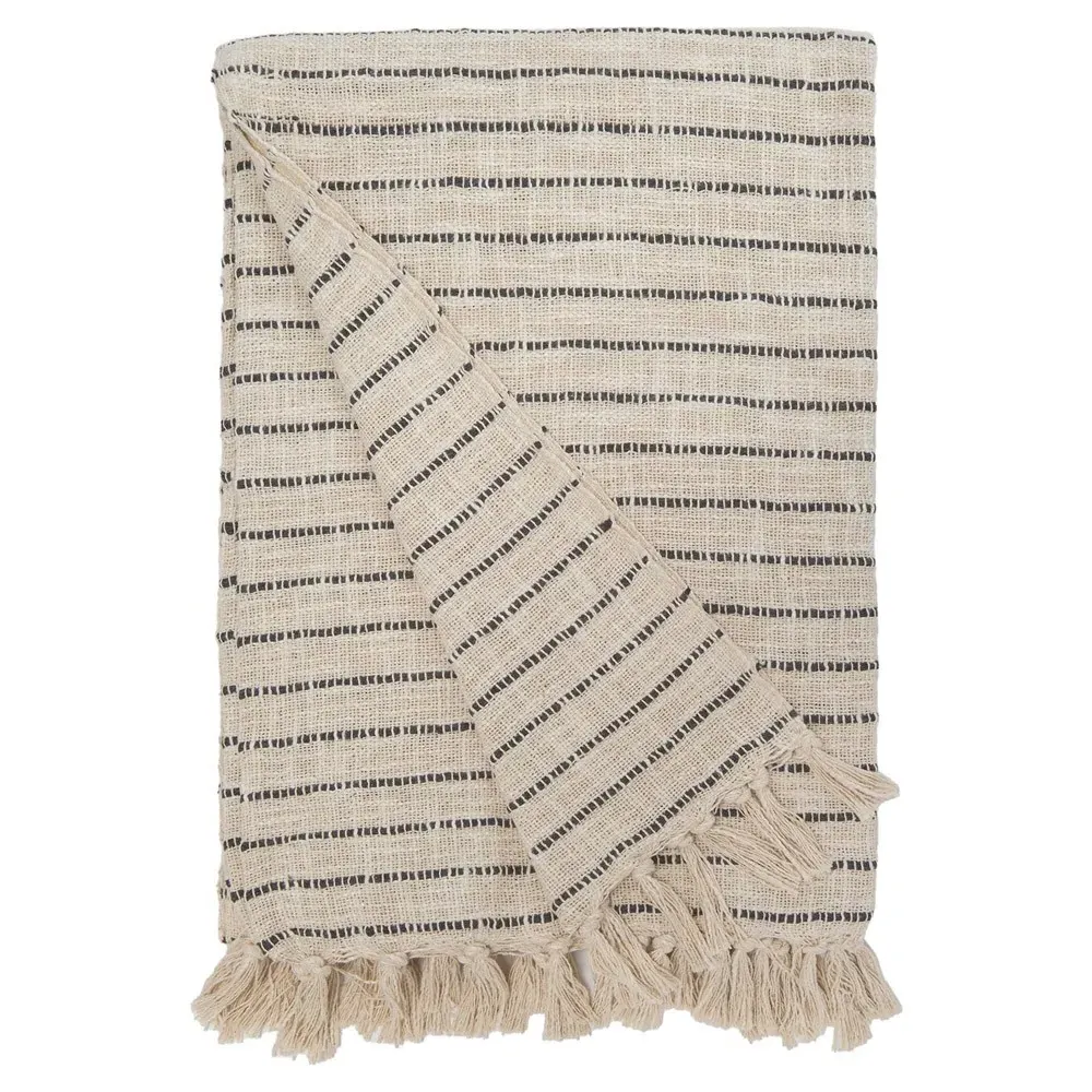 Jojo Striped Oversized Throw Blanket - Charcoal, Cotton