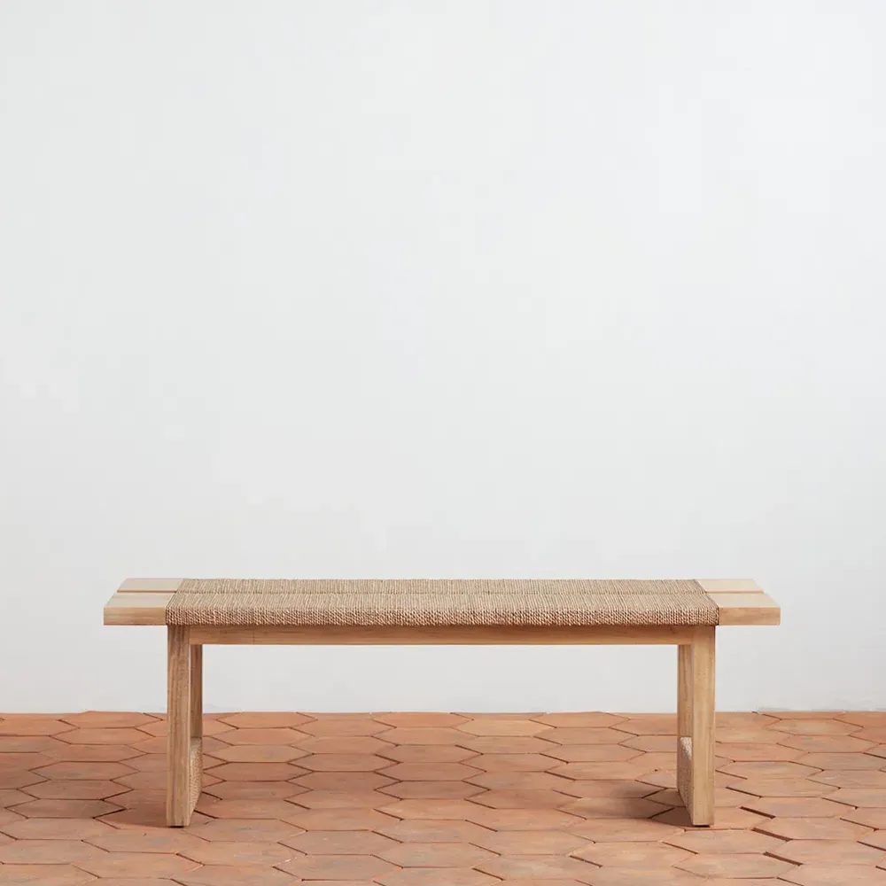 Jolene Bench with Seagrass Rope - Brown, Beechwood